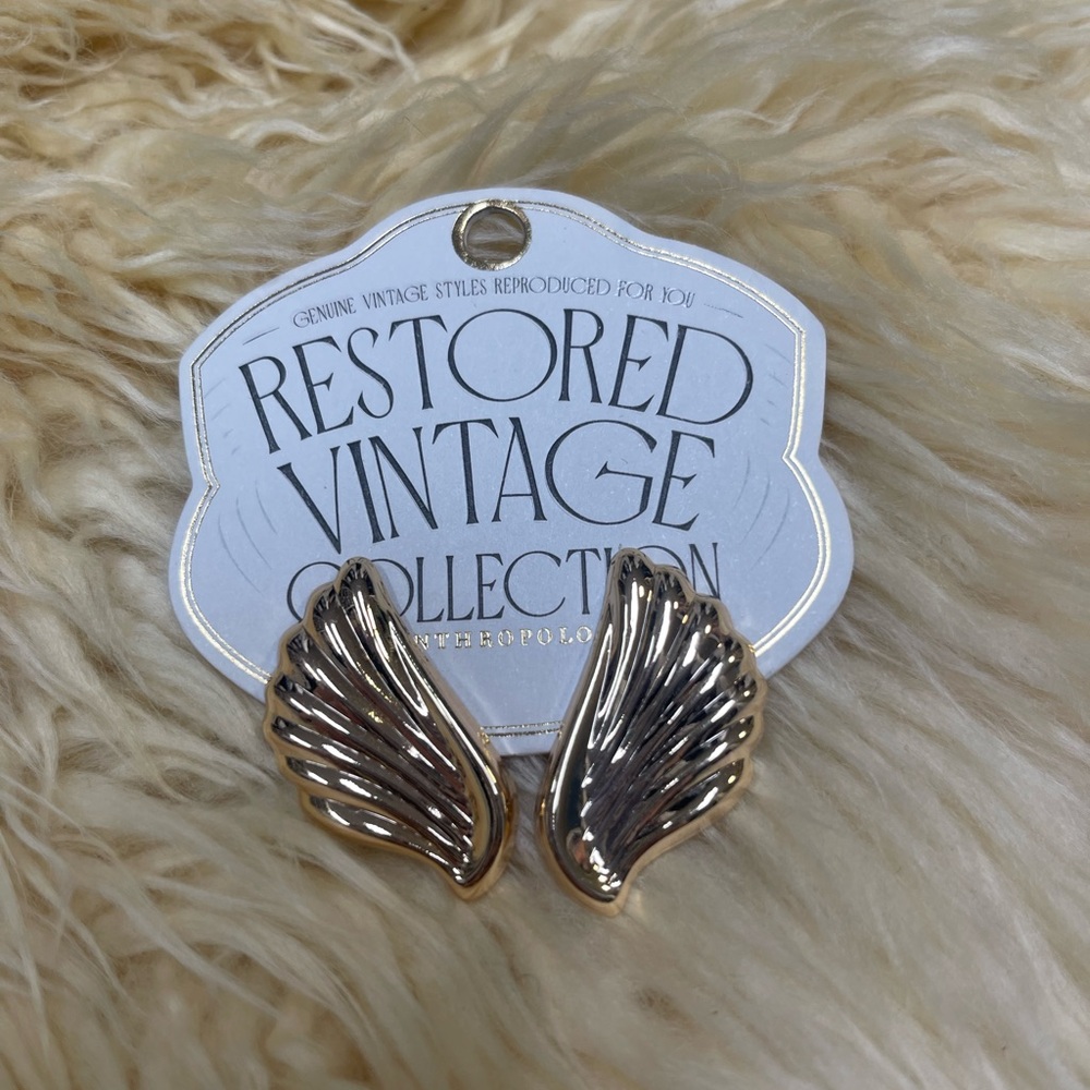 Anthropologie Restored Vintage Gold Wing Earrings
